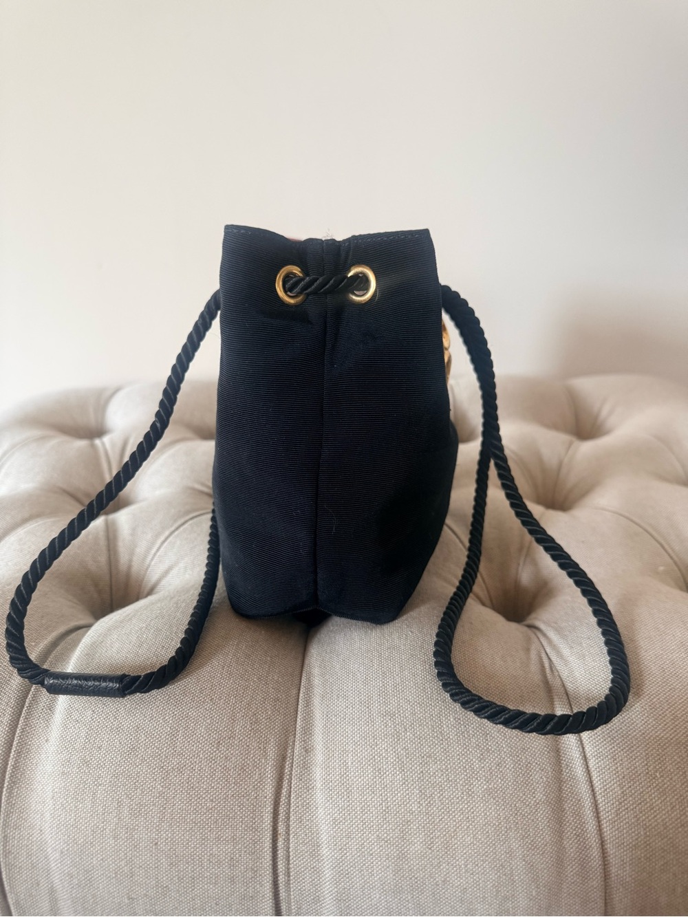 Yves Saint Laurent Black Faille Bucket Evening Bag Gold Filigree 1980s MINT - Picture 4 of 14